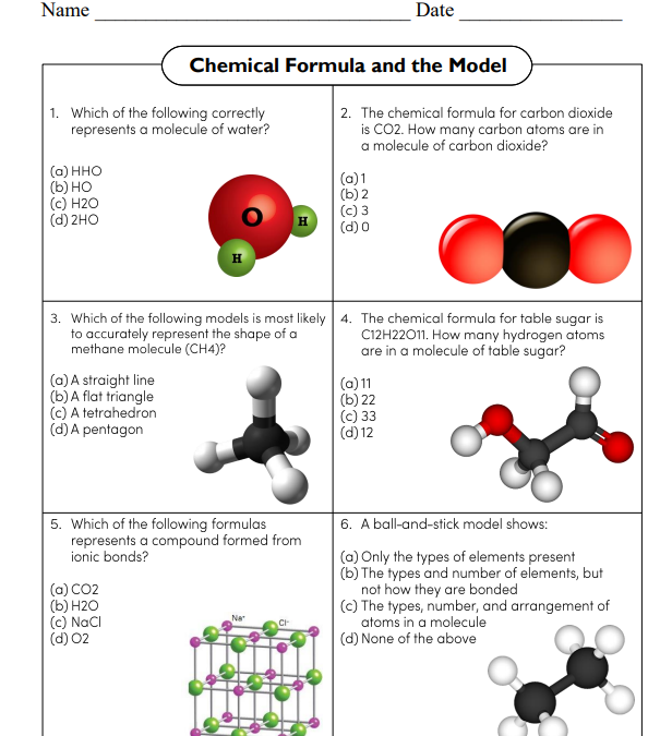 Chemical Formula and the Model Science Worksheet