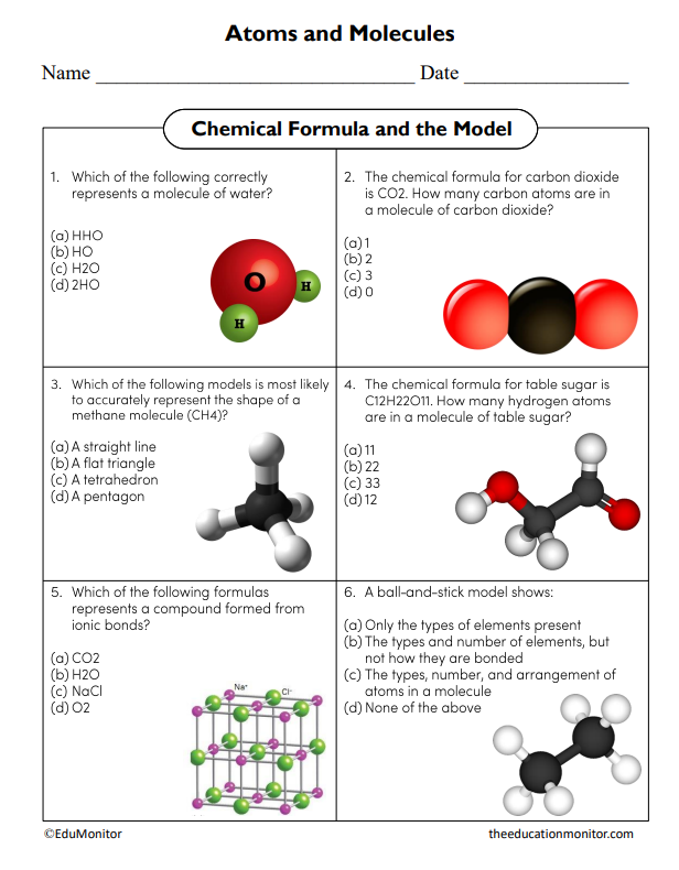 Chemical Formula and the Model Science Worksheet