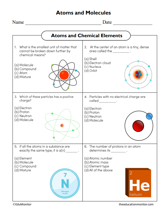 Atoms and Chemical Elements Science Worksheet