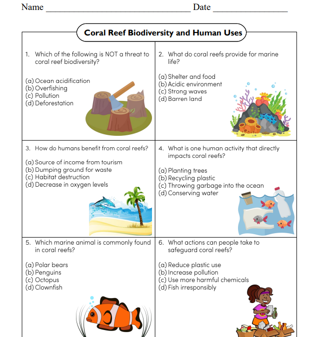 Coral Reef Biodiversity and Human Uses Science Worksheet