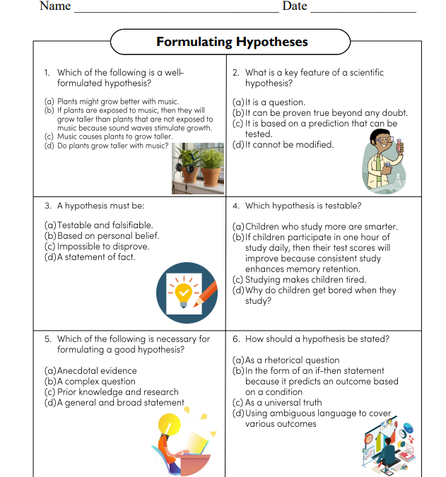 Formulating Hypotheses Science Worksheet