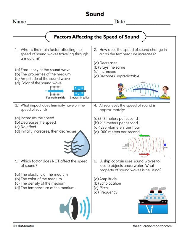 Factors Affecting the Speed of Sound Science Worksheet