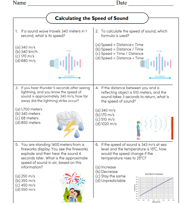 Calculating the Speed of Sound Science Worksheet