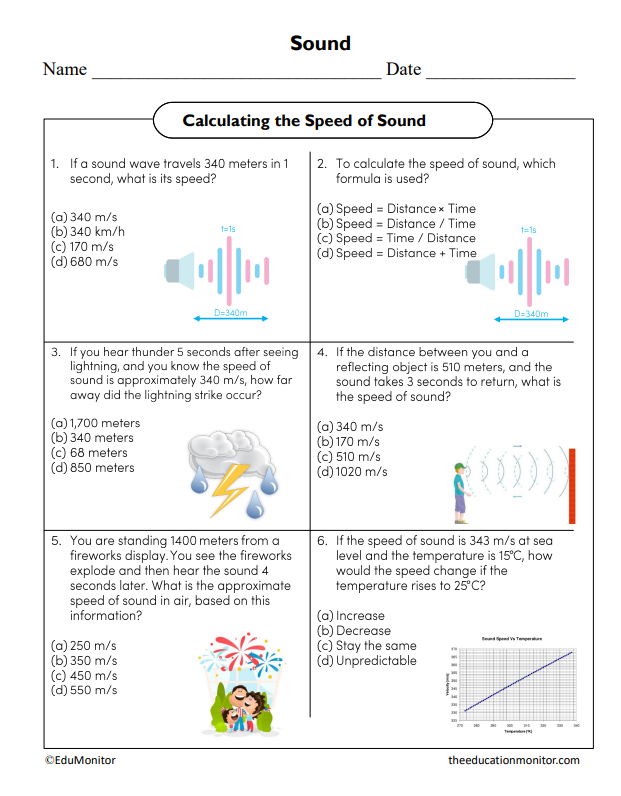 Calculating the Speed of Sound Science Worksheet - EduMonitor | Science ...
