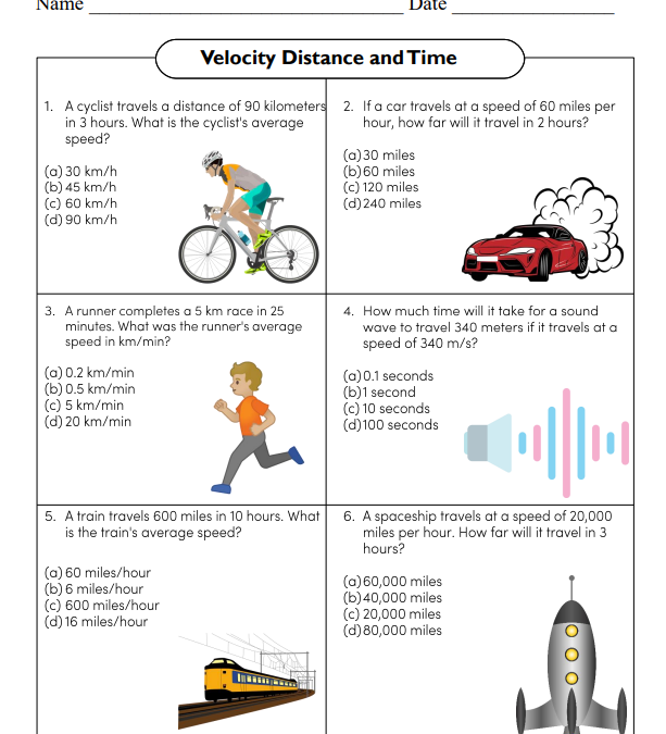 Calculate Velocity Distance and Time Science Worksheet