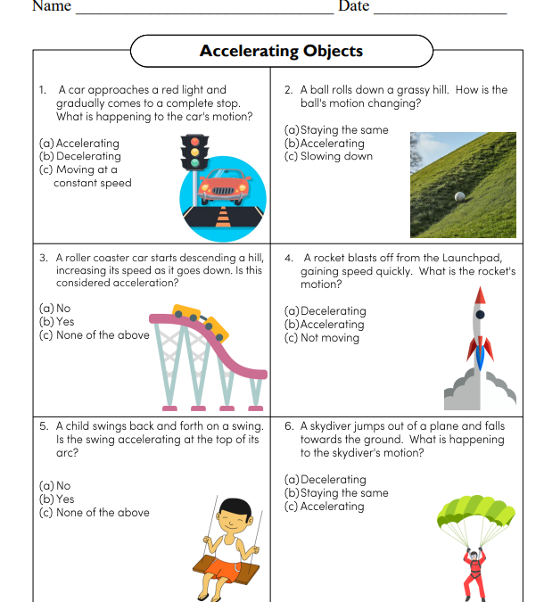 Accelerating Objects Science Worksheet