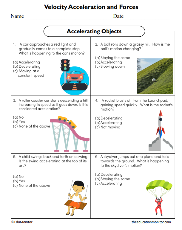 Accelerating Objects Science Worksheet - EduMonitor | Science, Math ...