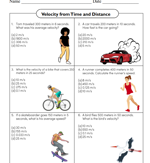 Calculate Velocity from Time and Distance Worksheet