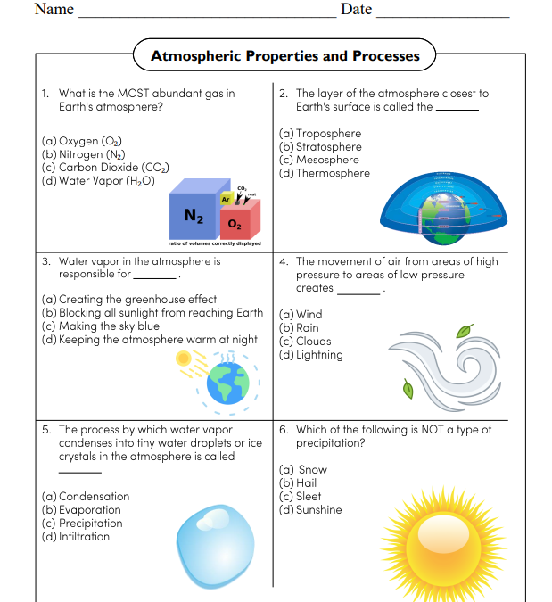 Atmospheric Properties and Processes Worksheet