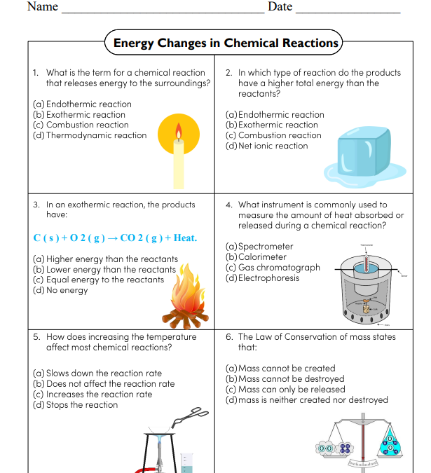 Energy Changes in Chemical Reactions Science Worksheet