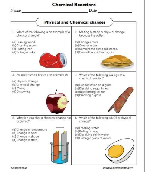 Physical and Chemical Changes Science Worksheet - EduMonitor | Science ...