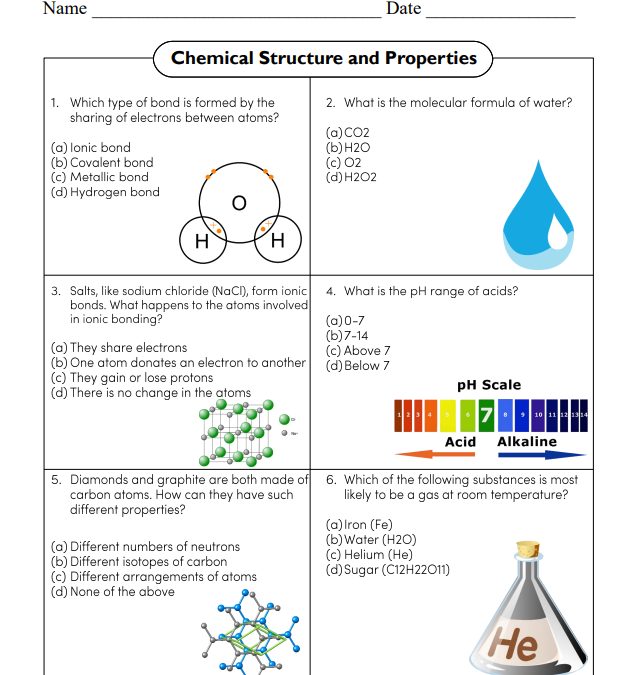 Chemical Structure and Properties Science Worksheet
