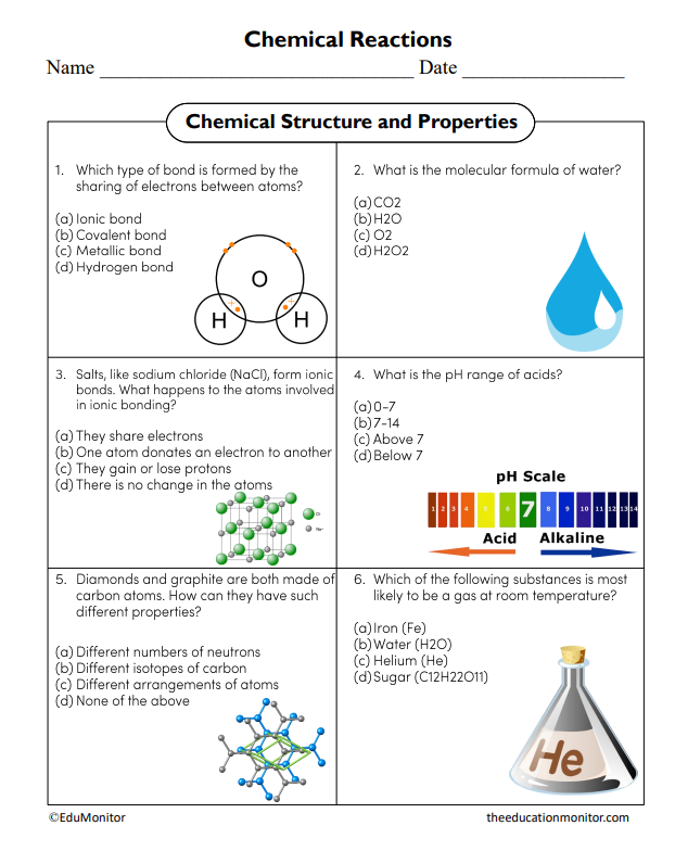 Chemical Structure And Properties Science Worksheet - Edumonitor 