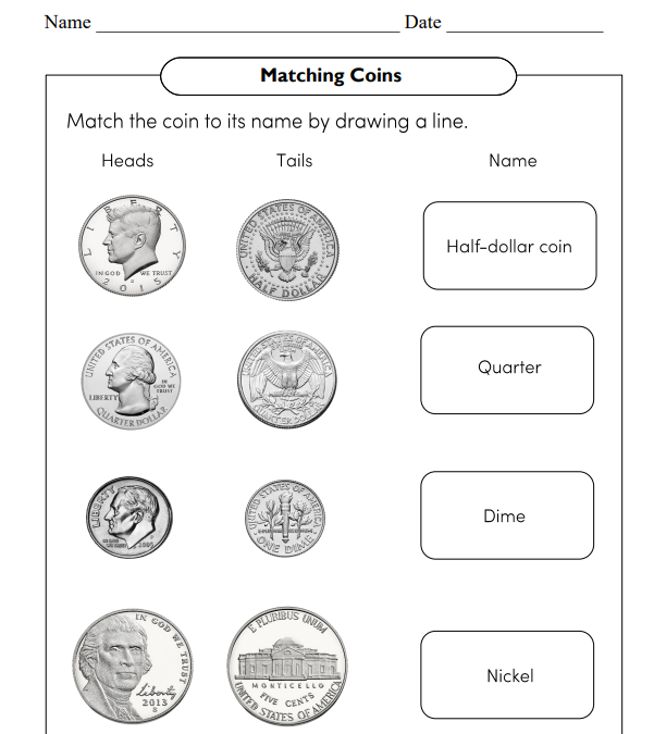 Matching Coins Financial Literacy Worksheet