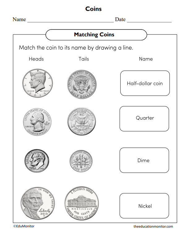 Matching Coins Financial Literacy Worksheet - EduMonitor