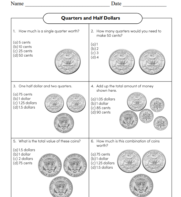 Quarters and Half Dollars Financial Literacy Worksheet