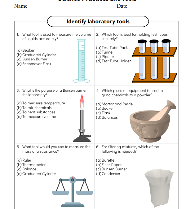 Identify Laboratory Tools Science Worksheet