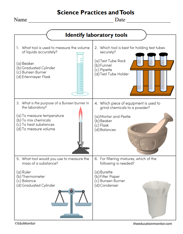 Identify Laboratory Tools Science Worksheet