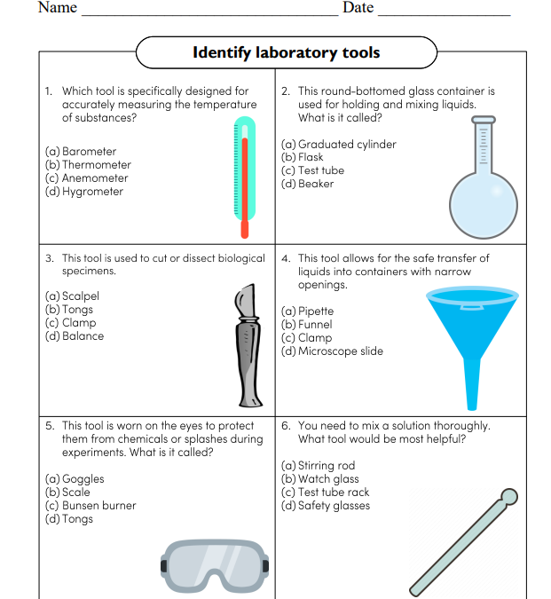 laboratory Tools Science Worksheet