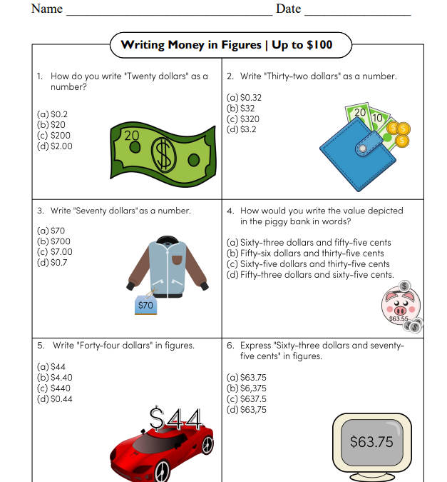 Writing Money Amounts in Figures: Financial Literacy Worksheet