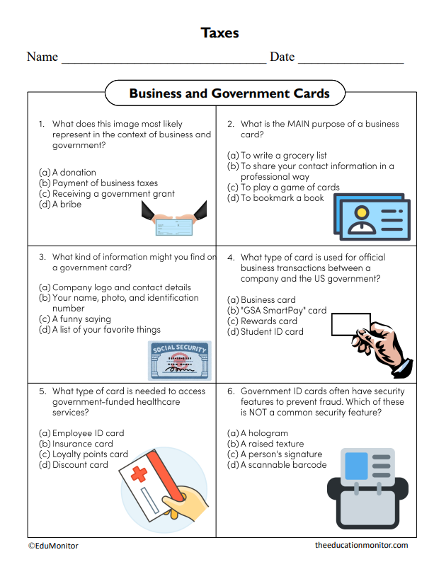 Business and Government Cards Worksheet_EduMonitor Business and Government Cards Worksheet