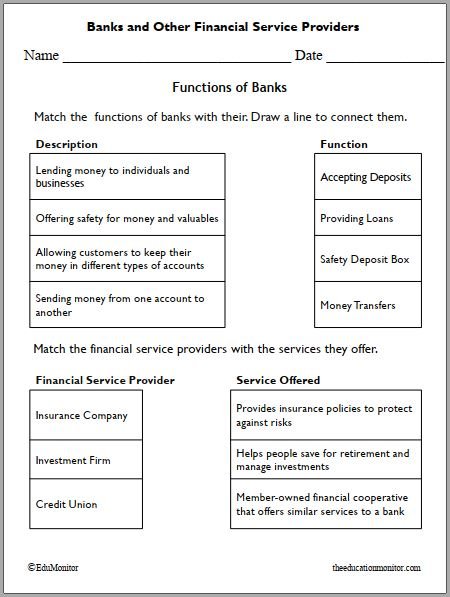 Banks and Other Financial Service Providers Worksheet pdf