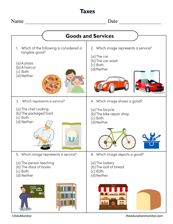Goods and ServicesFinancial Literacy Worksheet_EduMonitor Goods and Services Financial Literacy Worksheet
