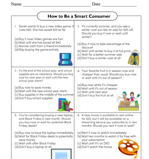 How to Be a Smart Consumer Financial Literacy Worksheet