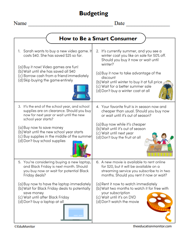 How to Be a Smart Consumer Worksheet_EduMonitor How to Be a Smart Consumer Financial Literacy Worksheet