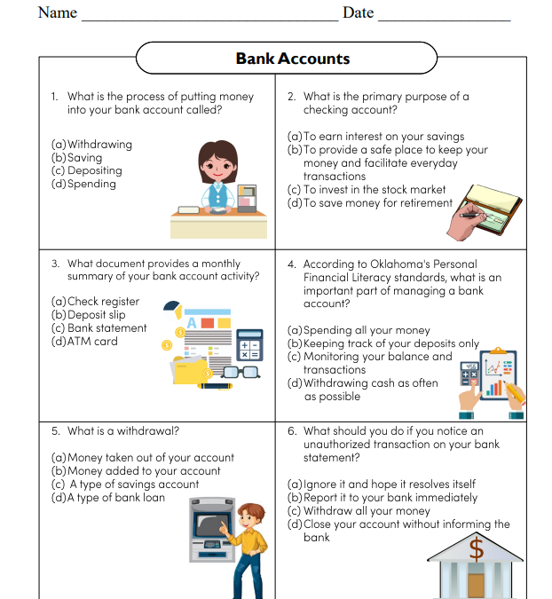 Managing a Bank Account Financial Literacy Worksheet