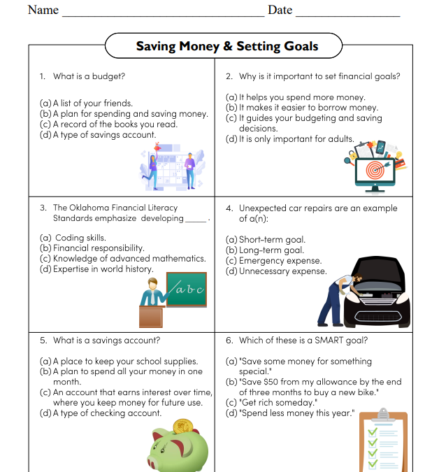 Saving Money & Setting Goals Worksheet