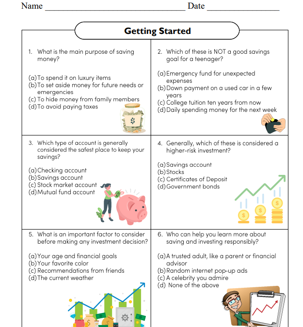 Saving and Investing Financial Literacy Worksheet