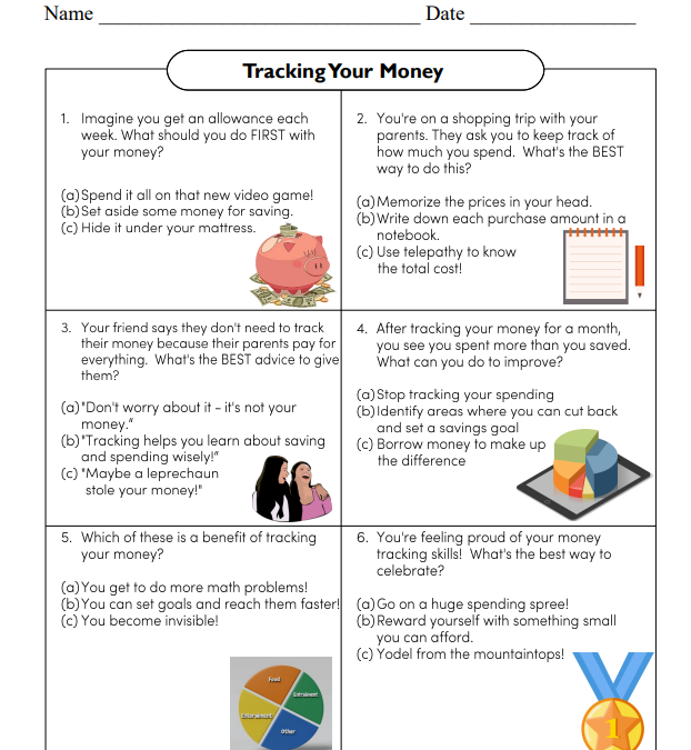 Tracking Your Money Financial Literacy Worksheet