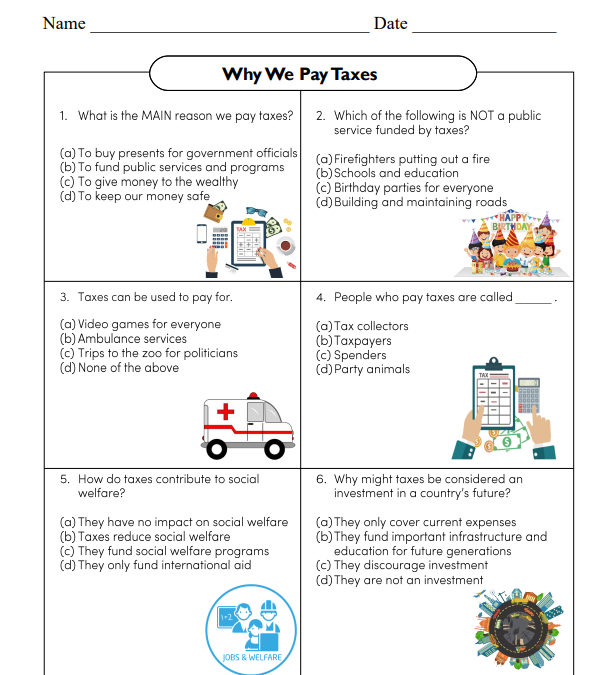 Why We Pay Taxes Financial Literacy Worksheet