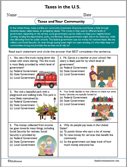 Taxes and Your Community Worksheet for Grade 7 pdf
