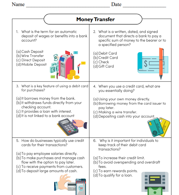 Methods of Money Transfer Financial Literacy Worksheet