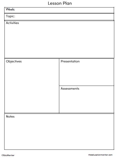 Weekly Lesson Plan Template for Elementary and Middle School Teachers
