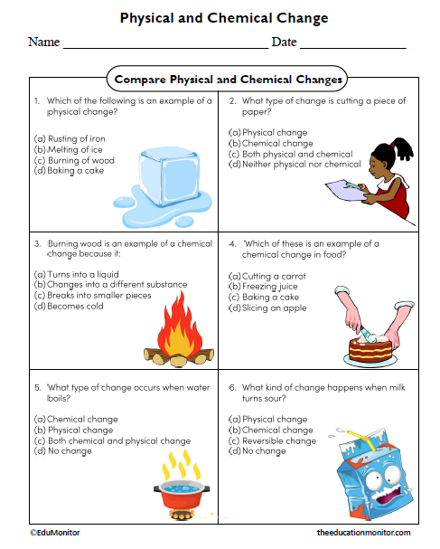 Physical and Chemical Change Science Worksheet for Grade 5 Physical and Chemical Changes Science Worksheet for Grade 5