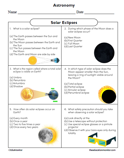 Solar Eclipses Science Worksheet for Grade 8 Solar Eclipses Science Worksheet for Grade 8
