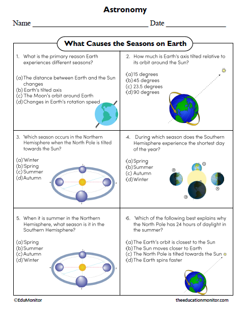 What causes the seasons on Earth Science Worksheet for Grade What Causes the Seasons Worksheet for Grade 8