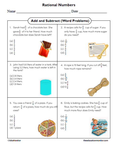 Add and Subtract (Word Problems) Eighth Grade Math Worksheet ...