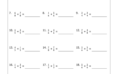 Adding Fractions with Common Denominators pdf Worksheet