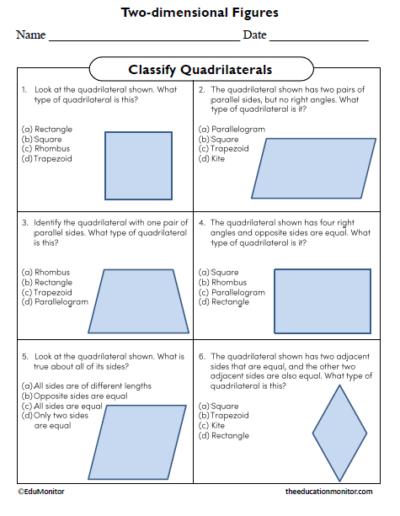 Classify Quadrilaterals Eighth Grade Math Worksheet - EduMonitor ...