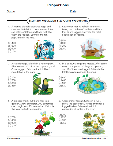 Estimate Population Size Using Proportions Eighth Grade Math Worksheet Population Size Using Proportions Eighth Grade Math Worksheet