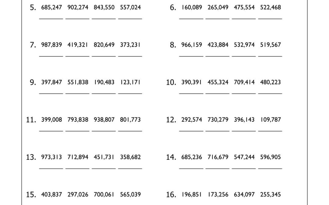 Ordering Numbers – Greatest to Least Worksheet
