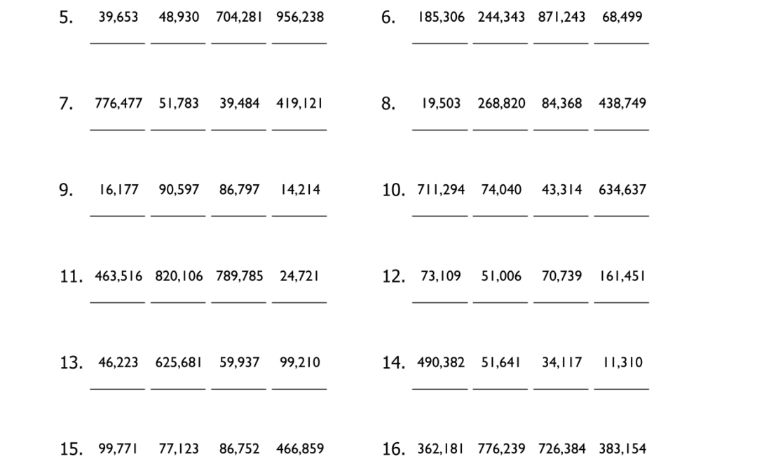 Ordering Numbers – Least to Greatest Worksheet