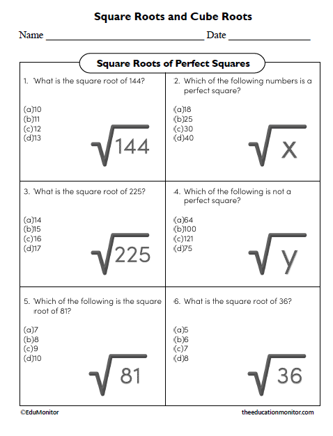 Square Roots and Cube Roots Eighth Grade Math