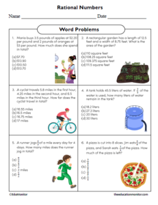 Rational Numbers Word Problems Eighth Grade Math Worksheet - EduMonitor ...