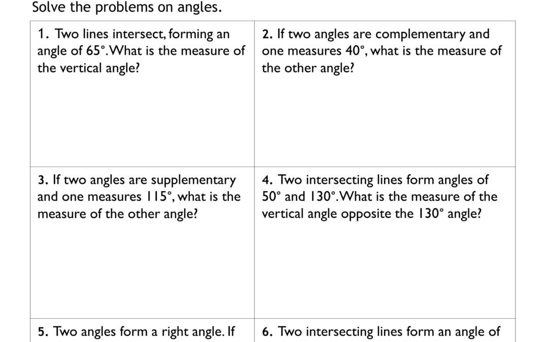 Angle Relationships pdf Worksheet