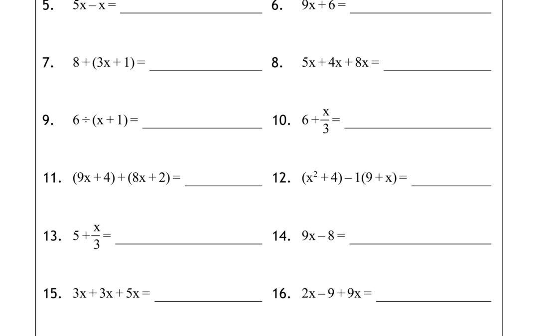 Evaluate Algebra Expressions pdf Worksheet